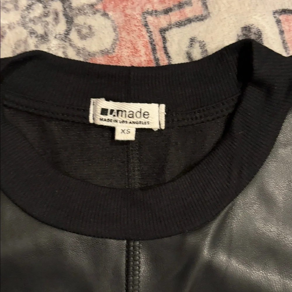 LA Made Black Faux Leather Crew Neck, Long Sleeve top. Size Small - Picture 5 of 8